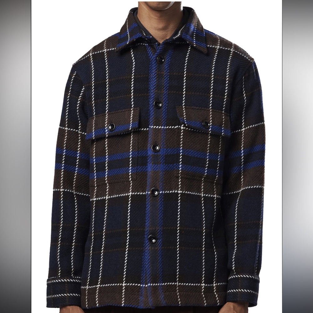 NN07 Brown and Navy Soren Check Overshirt